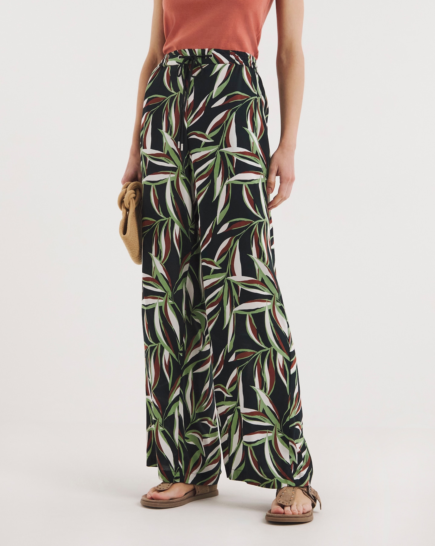 Apricot palm deals print trousers