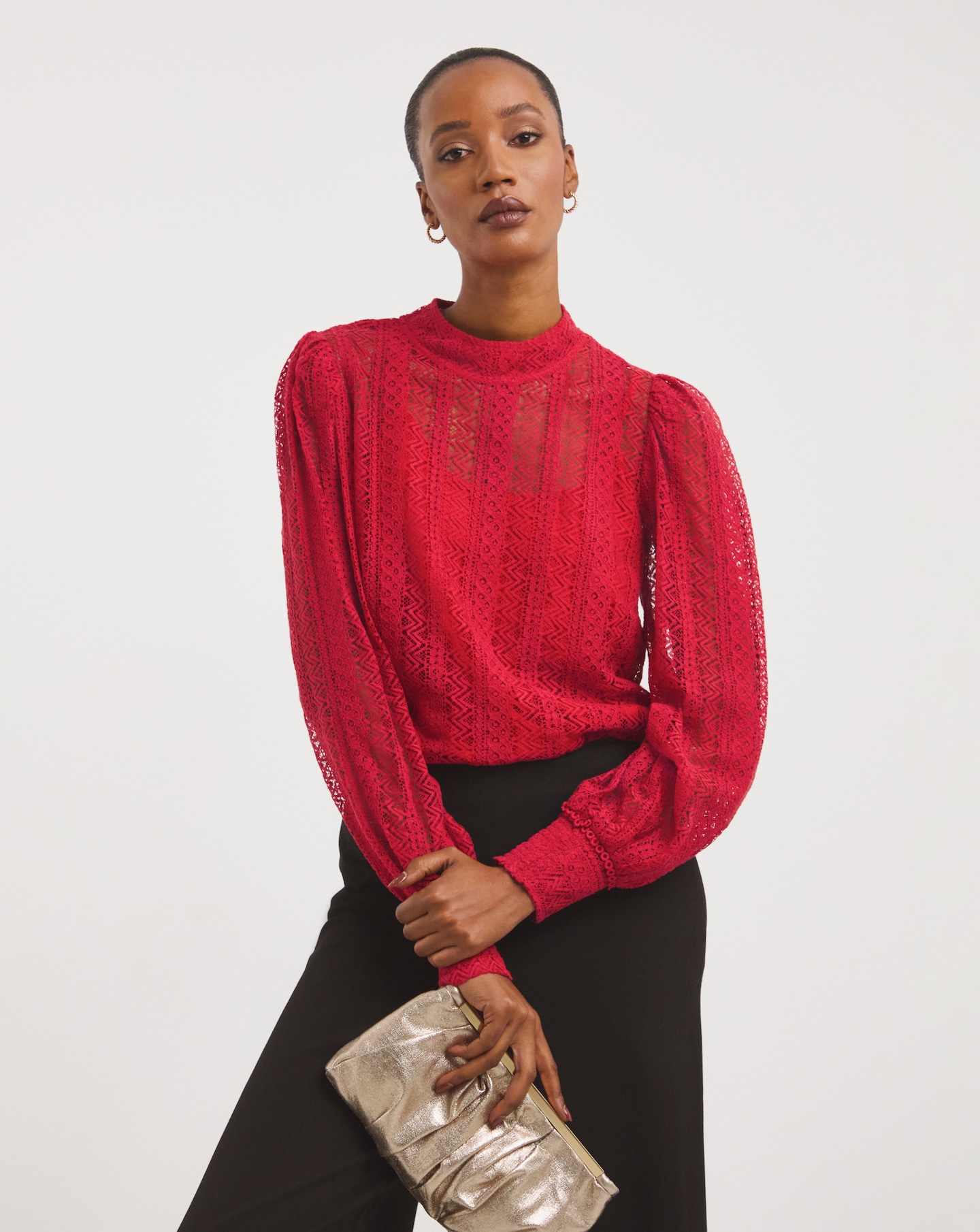 red lace top long sleeve