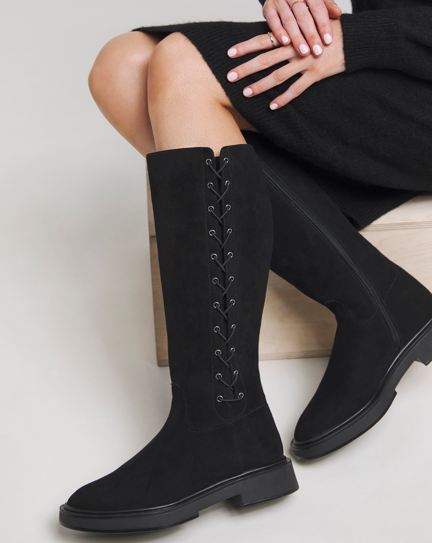 Side Lace Flat Knee High Boots Wide SC Oxendales